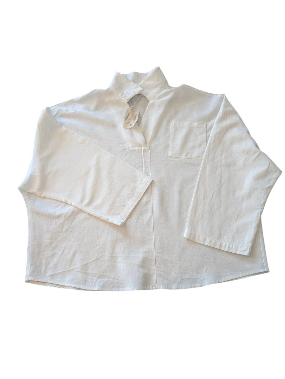 LINTICO white linen/cotton Lagenlook pull on v-neck blouse. XL. NWT